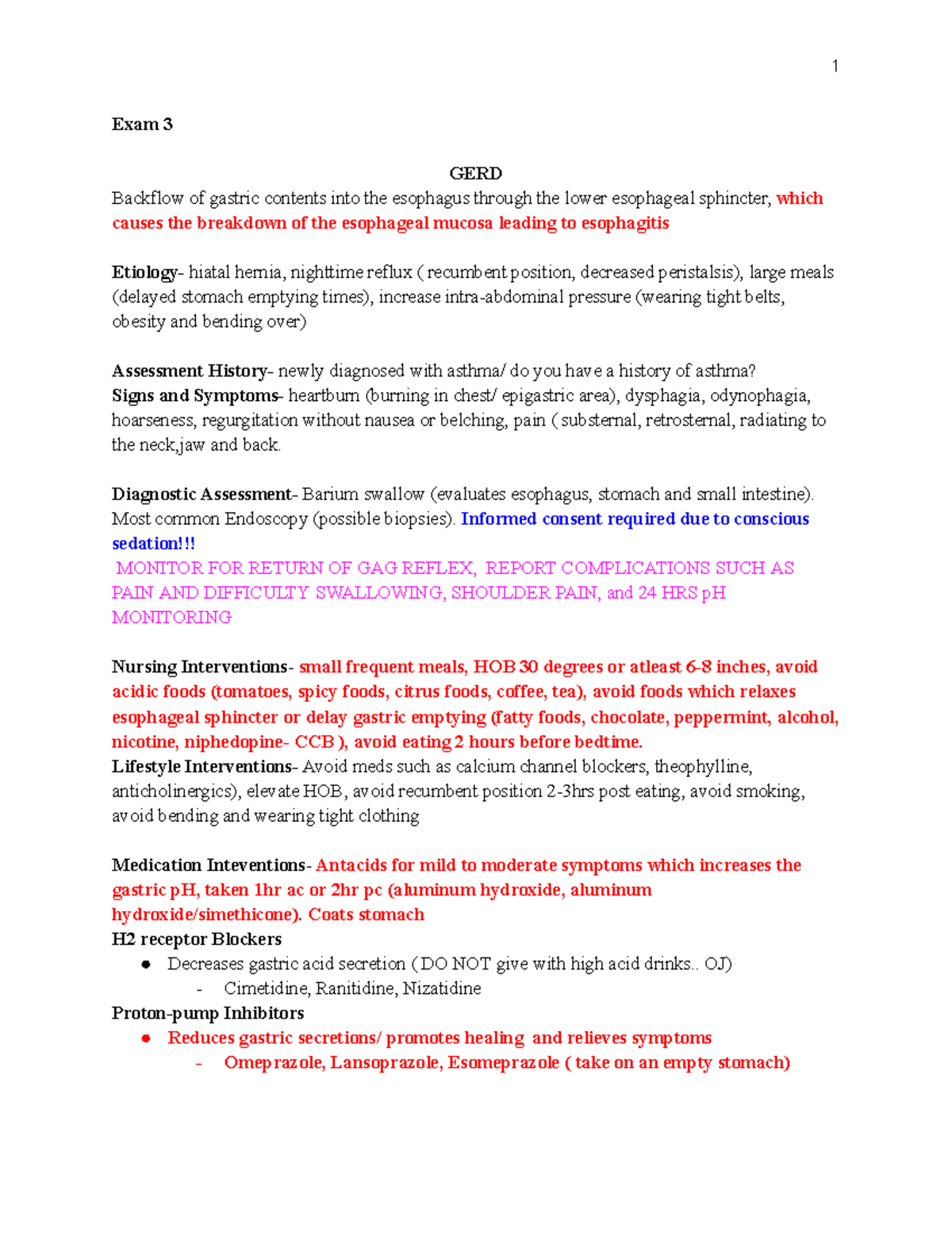 Exam 3 review for GERD, gastritis, and related GI disorders - Studocu