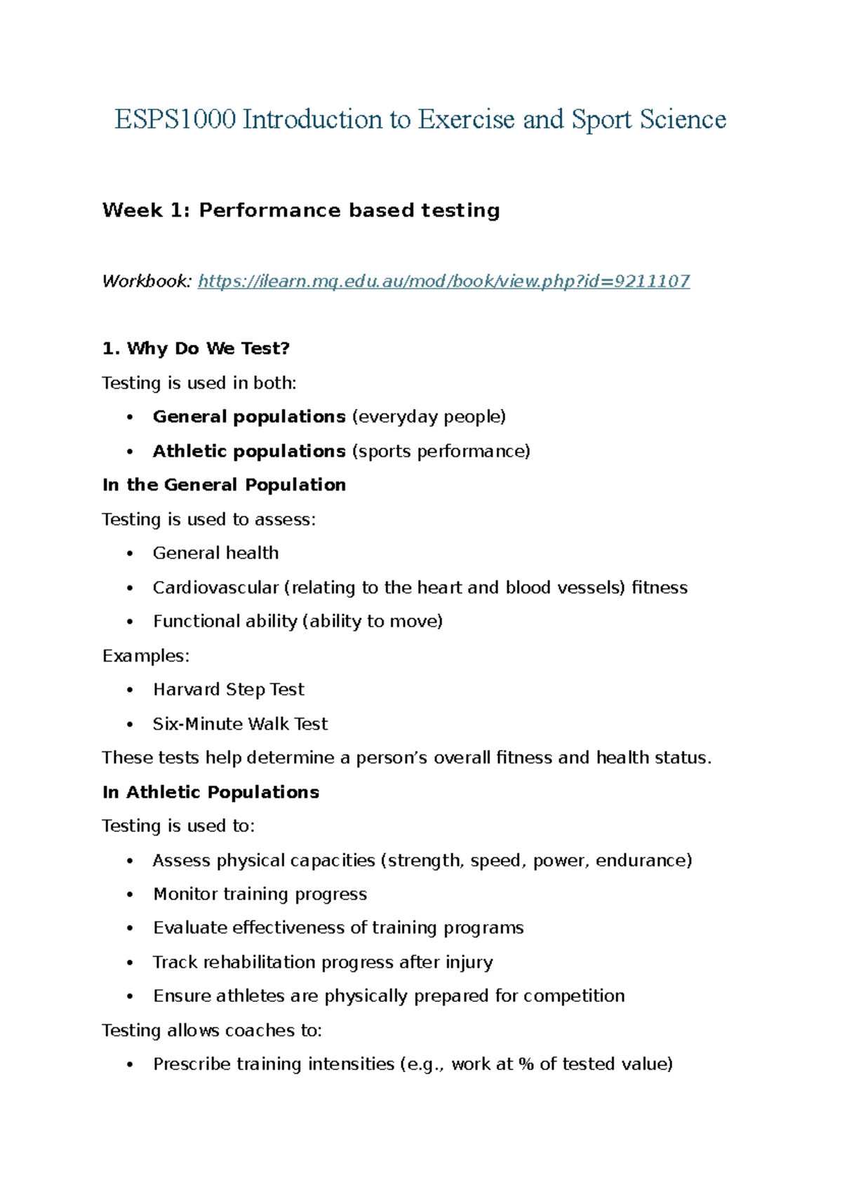 Neuro 1: Week 1 - Introduction to Exercise & Sport Science Testing ...