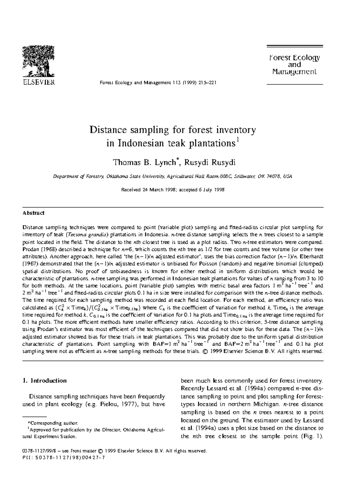 Distance Sampling Techniques for Teak Inventory in Indonesia (FOR 113 ...