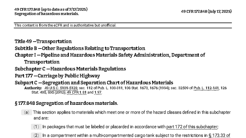 49 CFR 177.848: Segregation of Hazardous Materials (Updated 2025) - Studocu