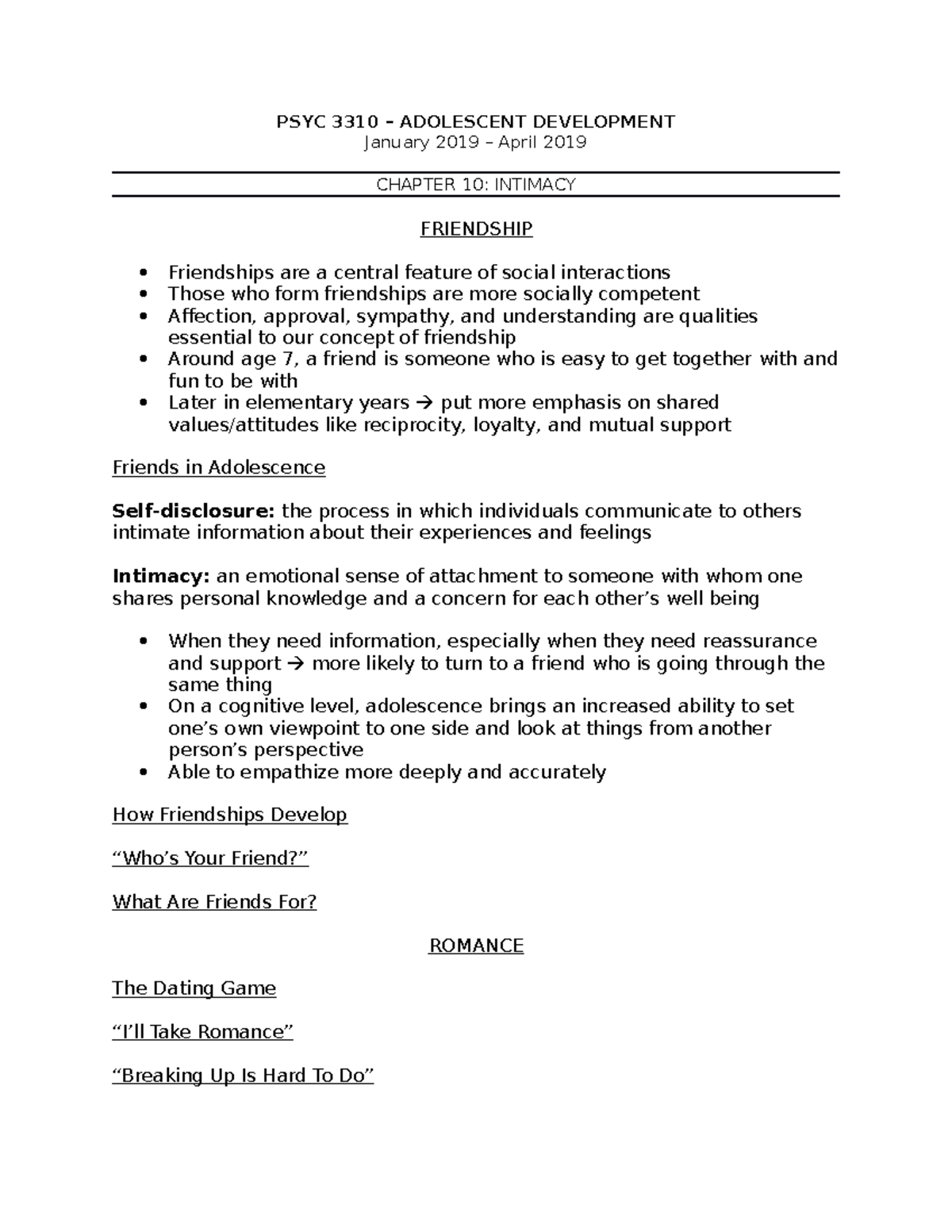 Chapter 10 - Textbook notes - PSYC 3310 – ADOLESCENT DEVELOPMENT ...