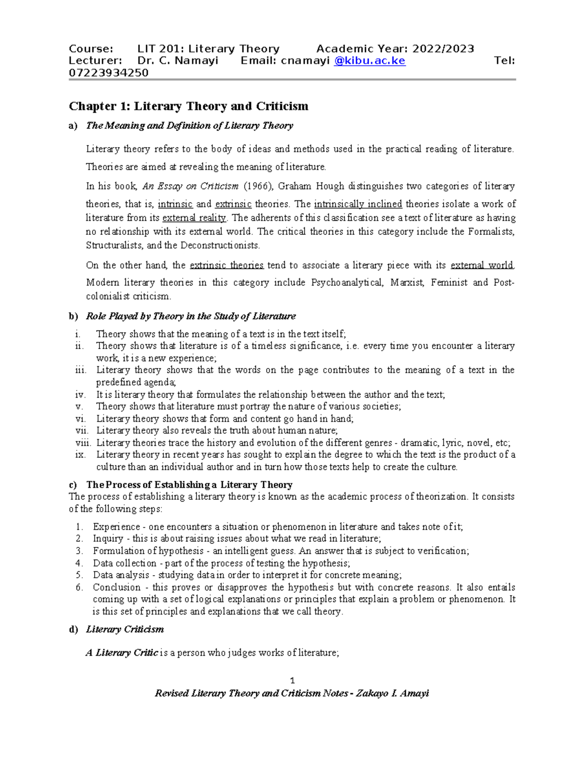 LIT 211: Comprehensive Notes on Literary Theory & Application - Studocu