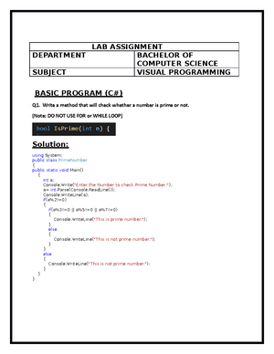 Lab Manual CSC412 Vis Prog Ver2 - i LAB MANUAL Course: CSC 412 – Visual ...
