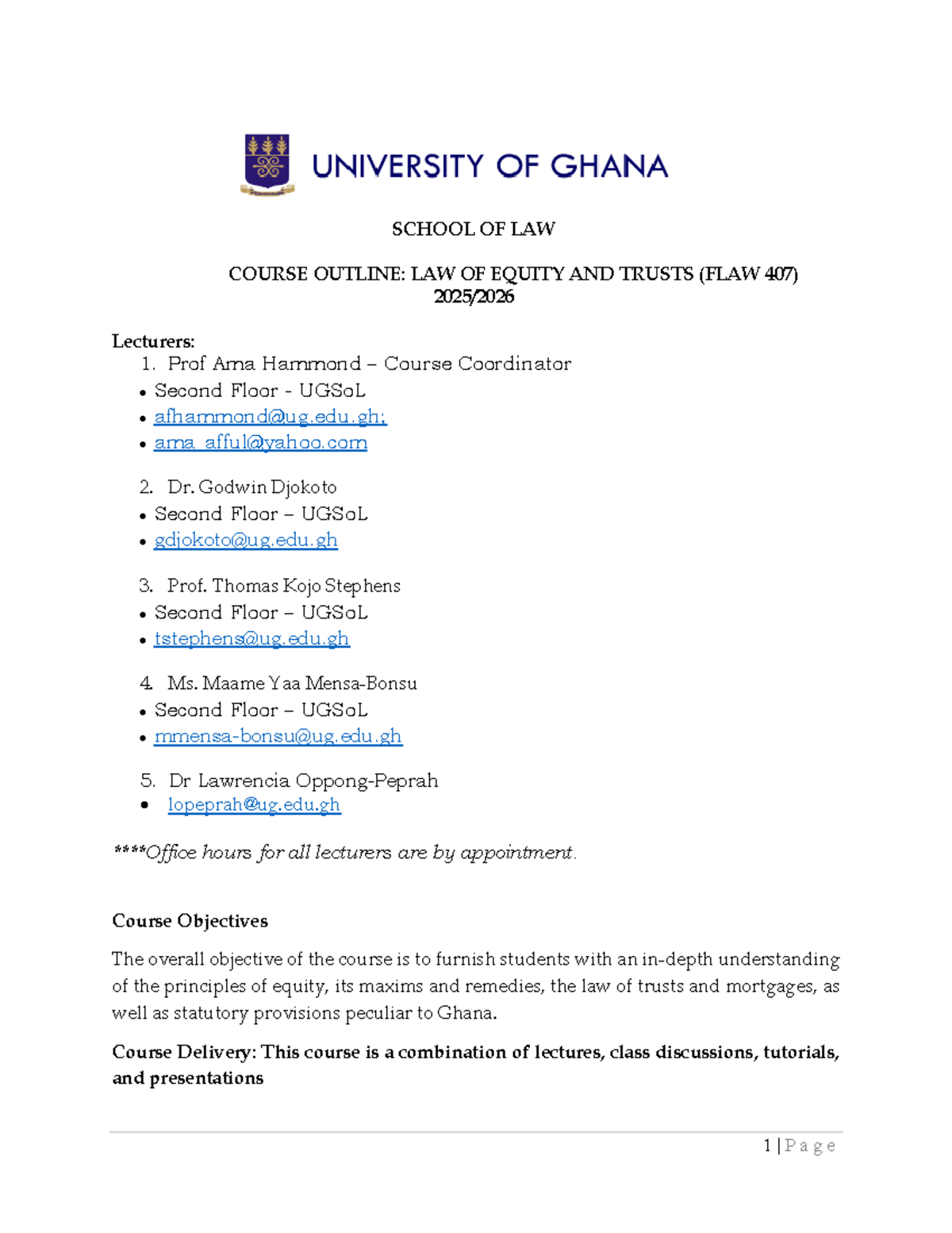 2025 Course Outline: Law of Equity and Trusts (FLAW 407) - Studocu