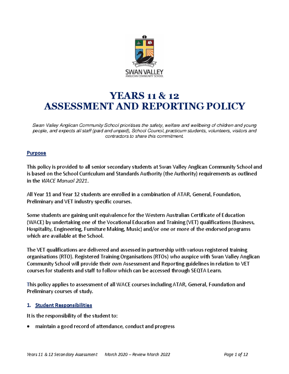 Years 11-12 Assessment & Reporting Policy Overview - 2021 - Studocu
