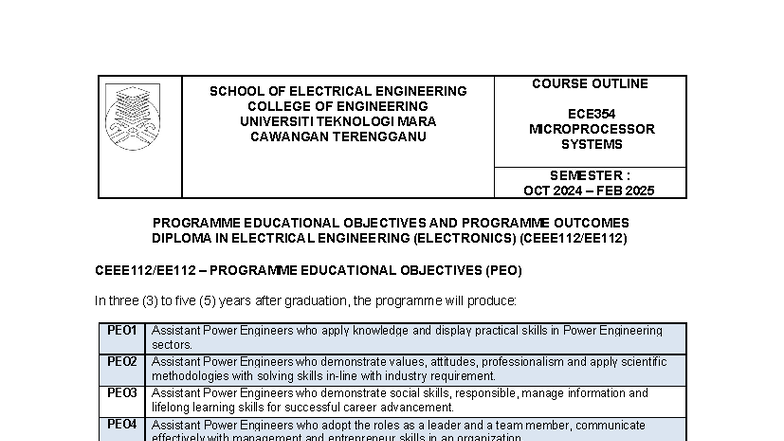 Course Outline ECE354 Microprocessor Systems Oct 2024 - Feb 2025 - Studocu