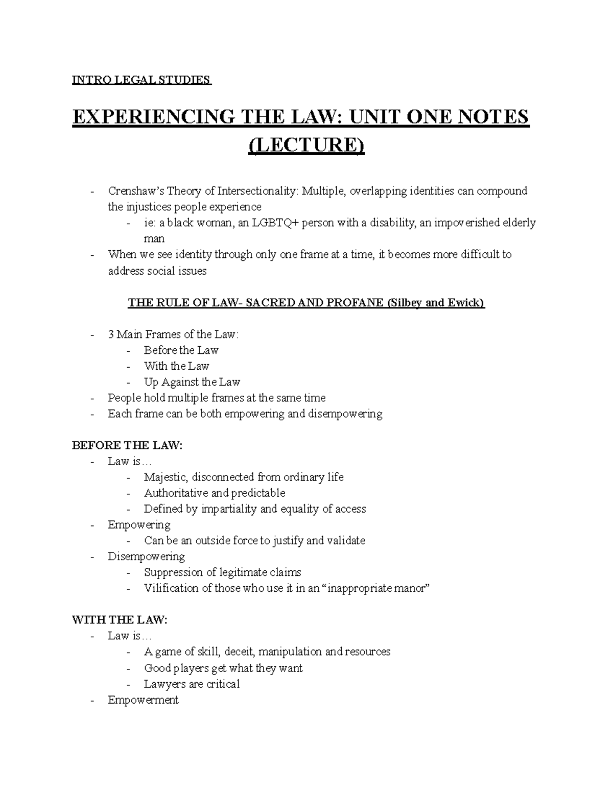 Legal 250 - Notes on Law Theories and Judicial Processes - Prof ...