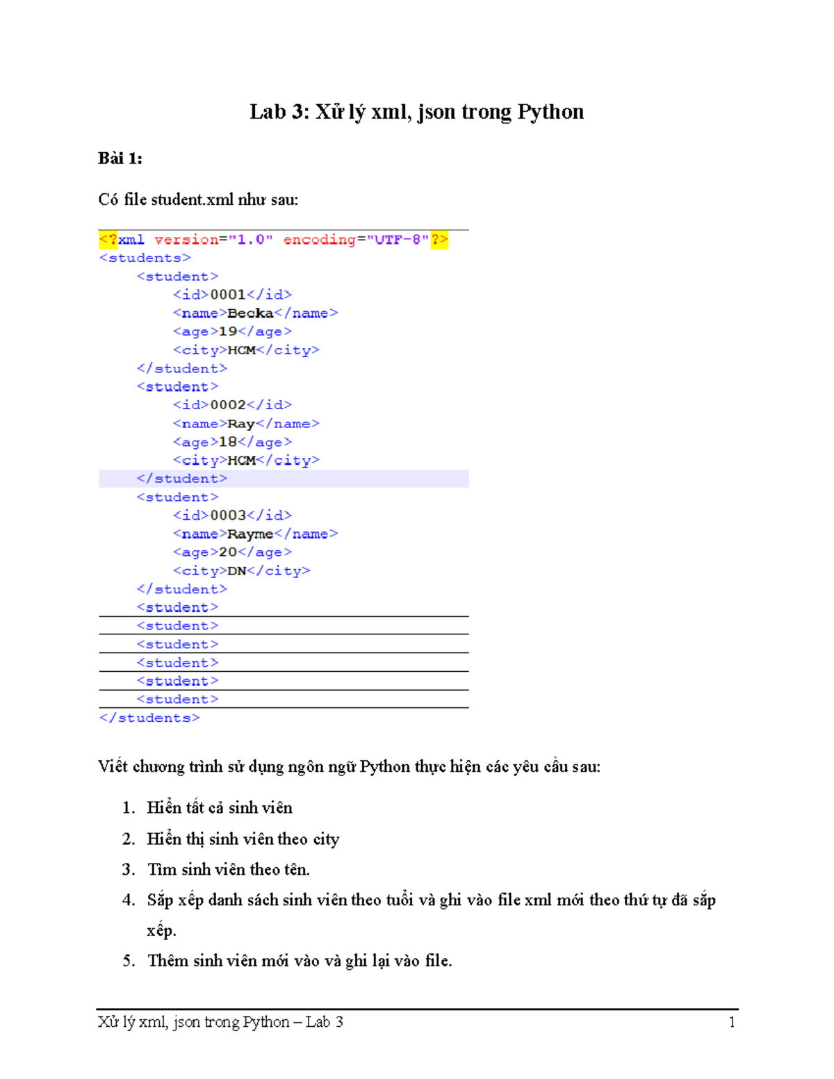 Lab 3 - Xử lý xml, json trong Python - Hiển tất cả sinh viên 2. Hiển ...