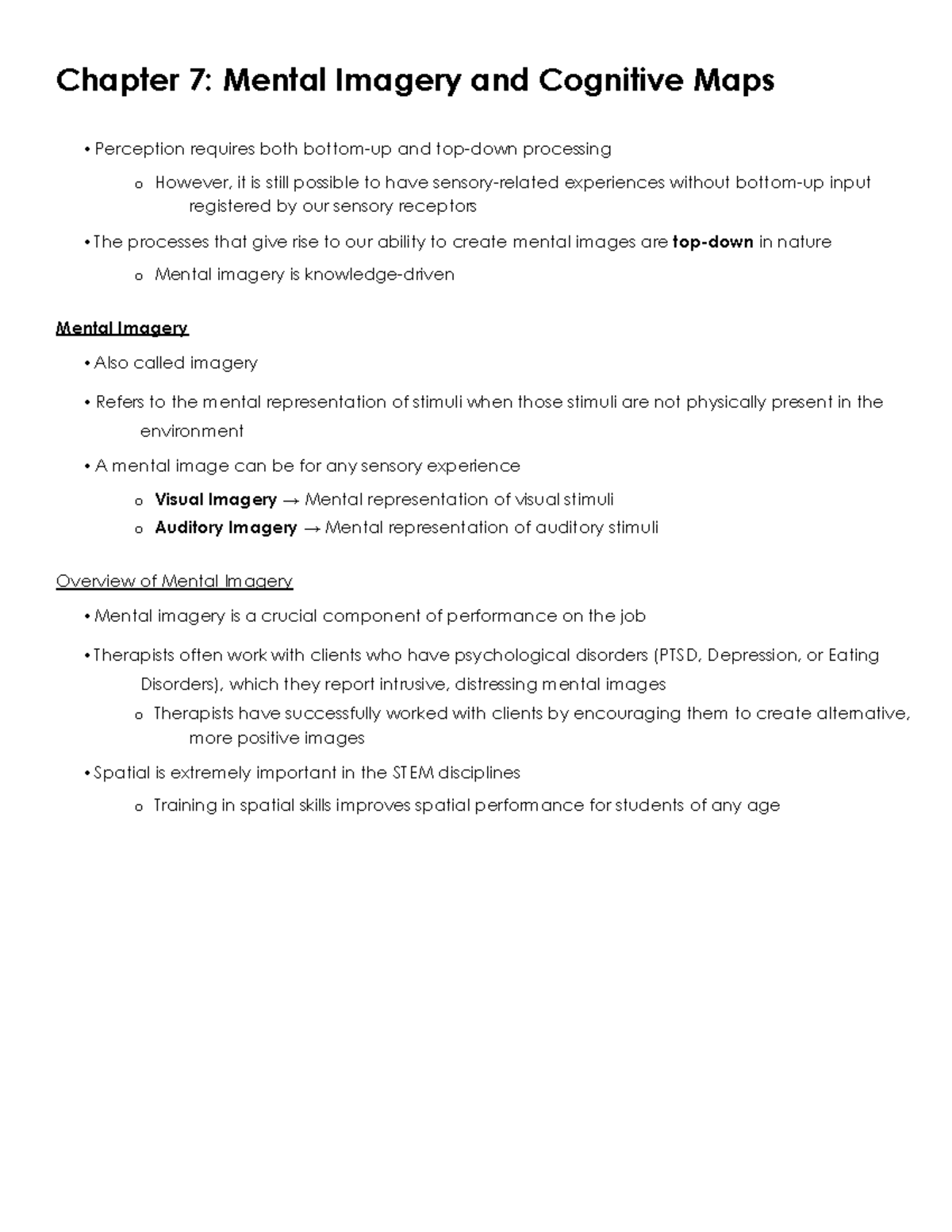PSY 4313 Chapter 7 Mental Imagery & Cognitive Maps Overview - Studocu