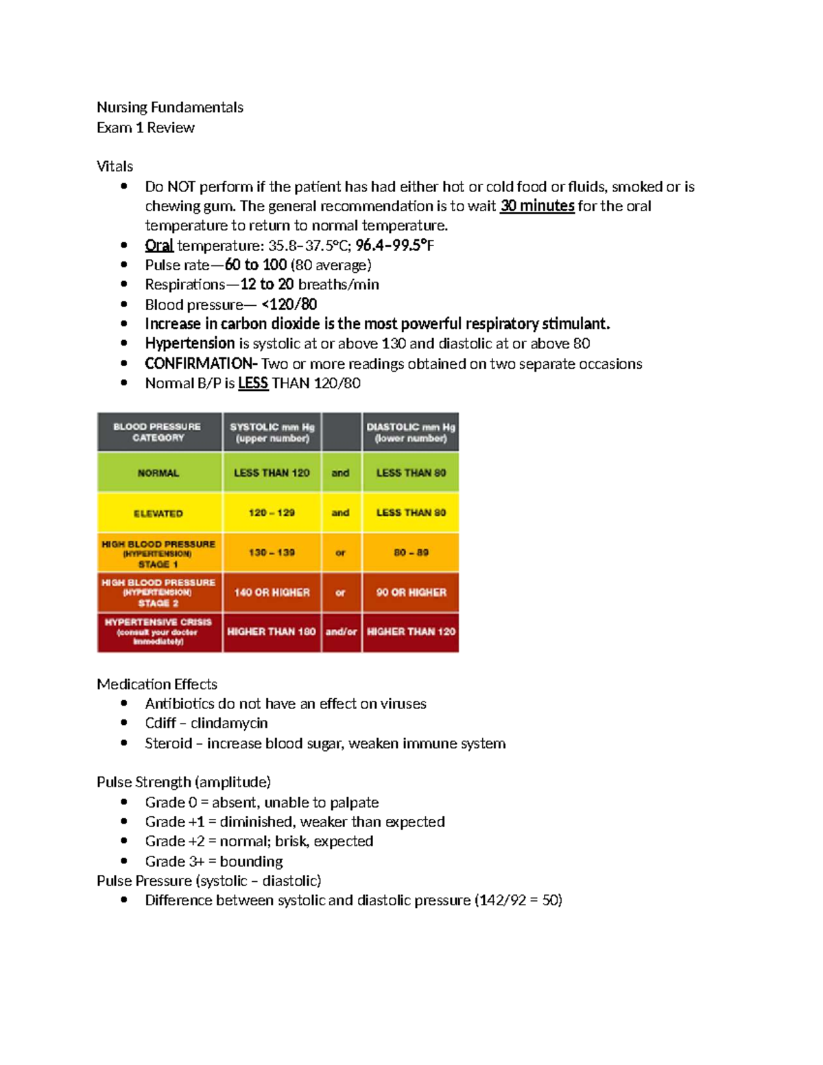 NUR 101 Exam 1 Review: Vital Signs & Health Assessment - Studocu