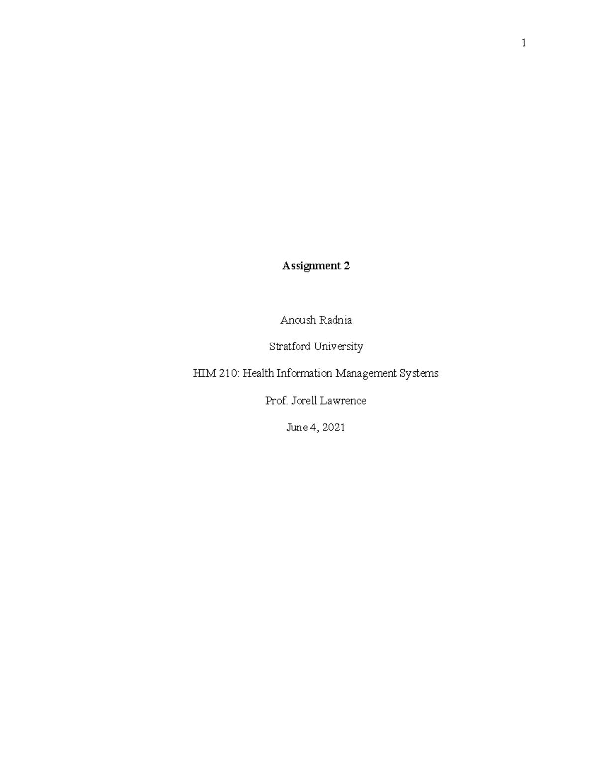 HIM 210: Assignment 2 - Health Information Technician Role Overview ...