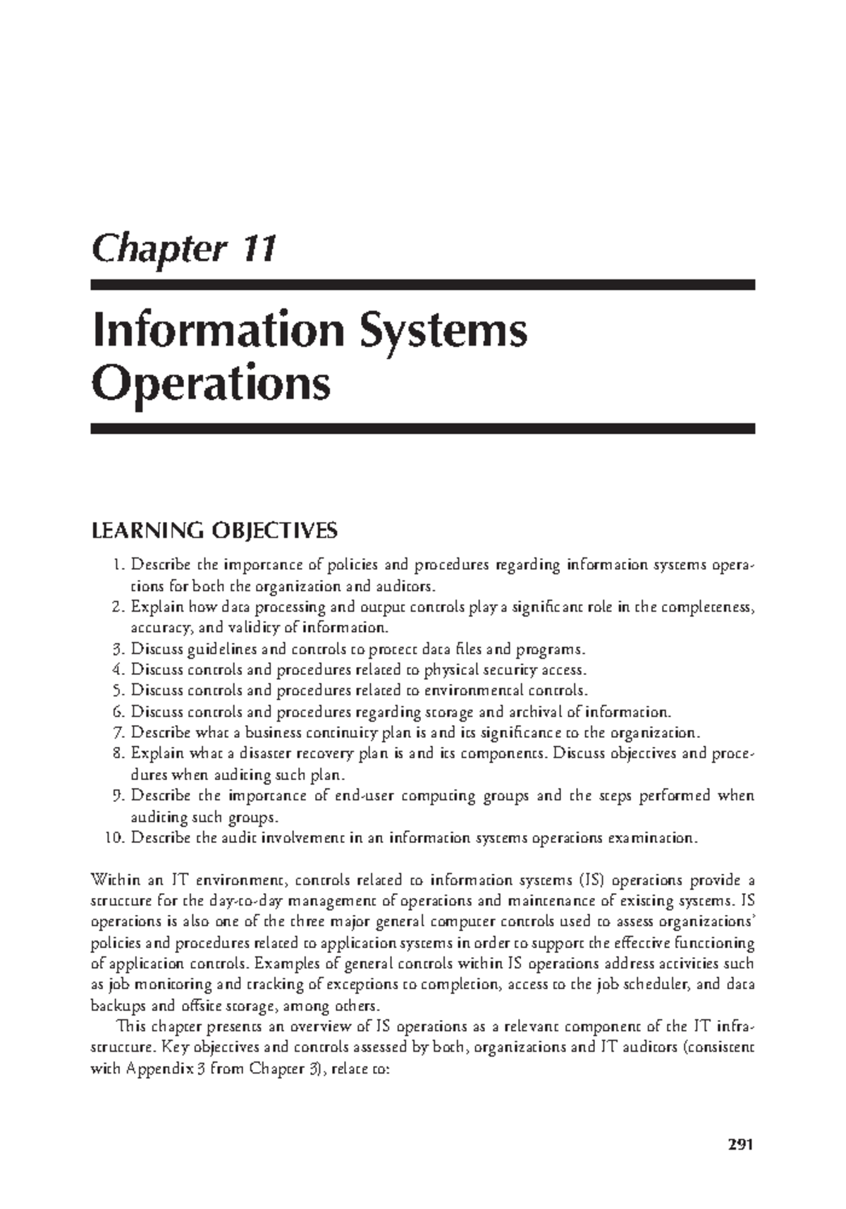 IT Control and Audit Chapter 11: Information Systems Operations ...