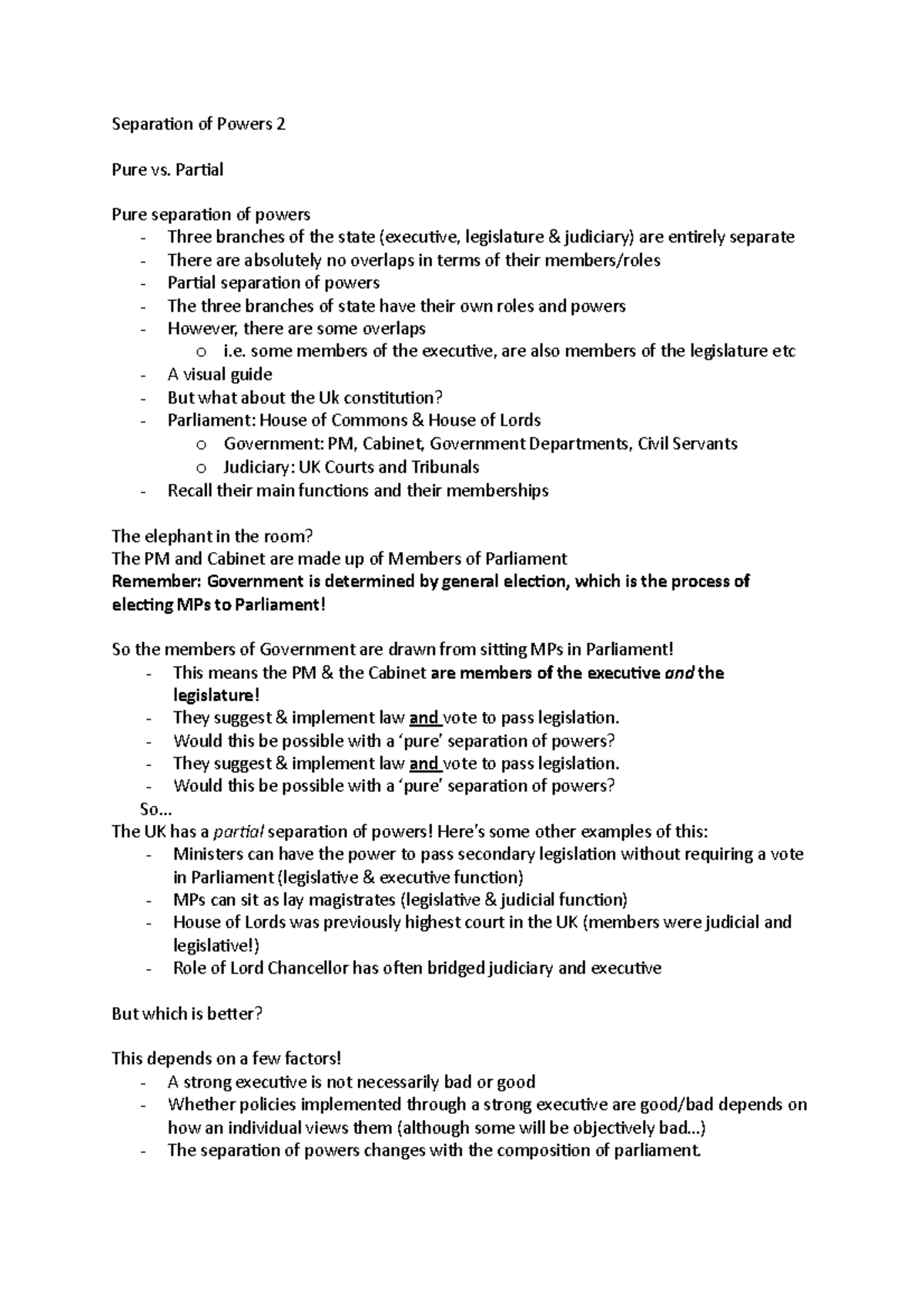 Separation of Powers 2 - Public Law - Separation of Powers 2 Pure vs ...