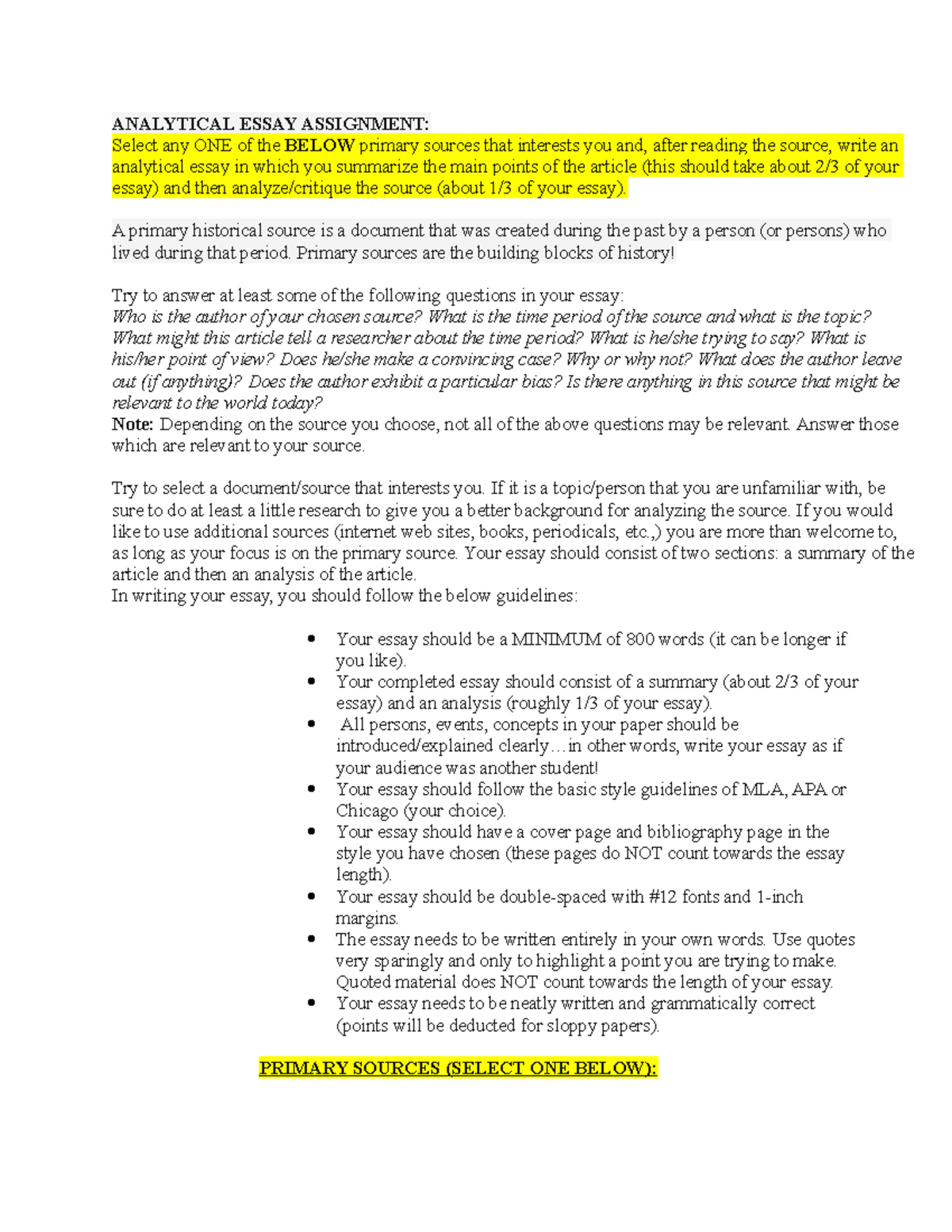 Second Analytical Essay Assignment - ANALYTICAL ESSAY ASSIGNMENT ...