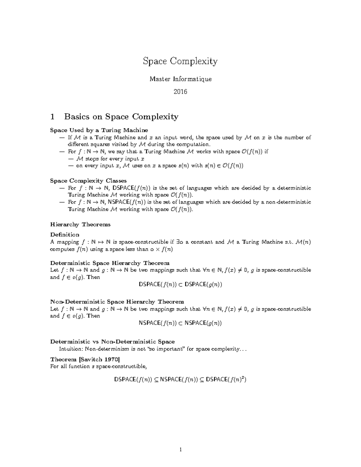 Space Complexity - Space Complexity Master Informatique 2016 1 Basics ...