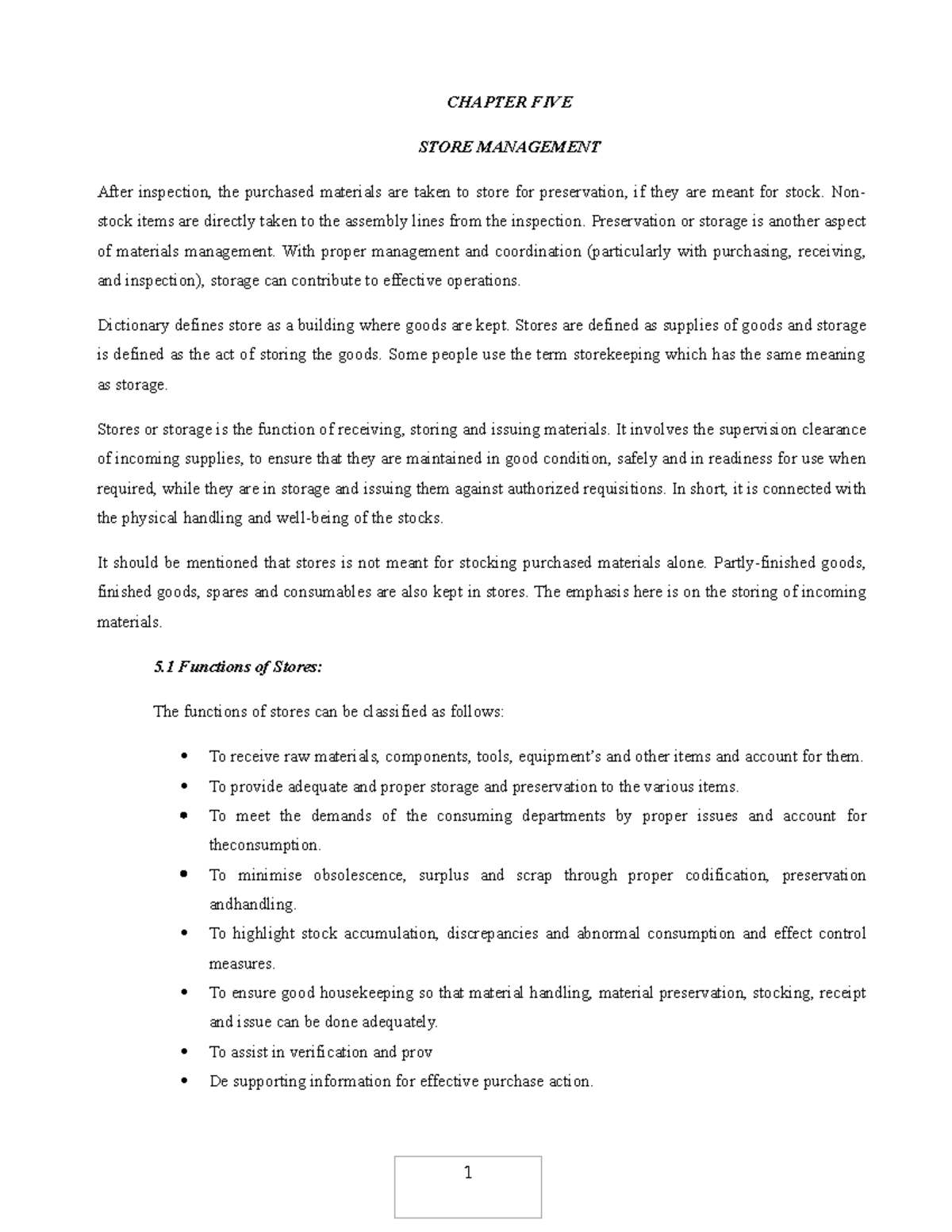 Material Mgt CH 5 & 6 - Lecture Notes on Store Management Functions ...