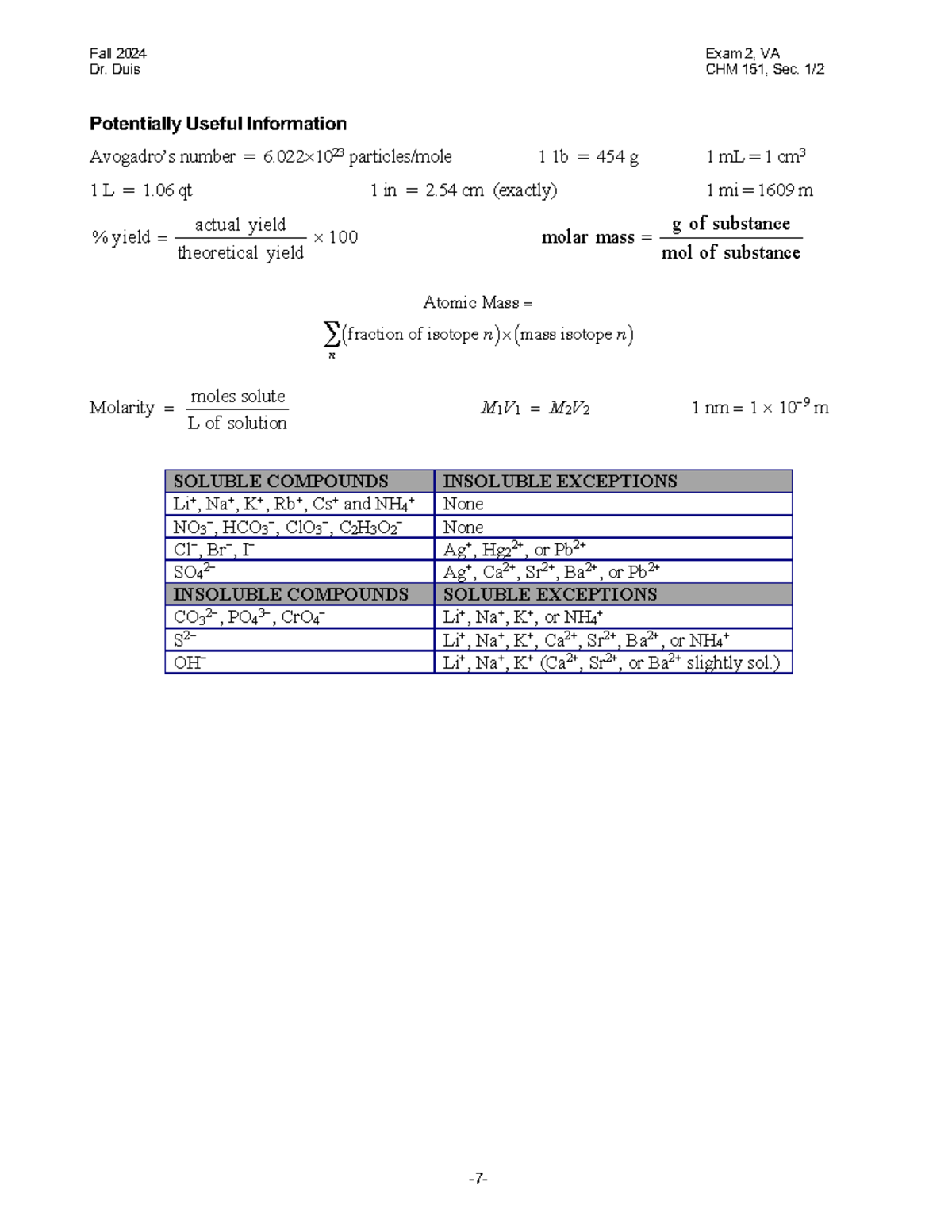 Midterm Exam 2 Review Guide for CHM 151, Fall 2024 - Fall 20 24 Exam 2 ...