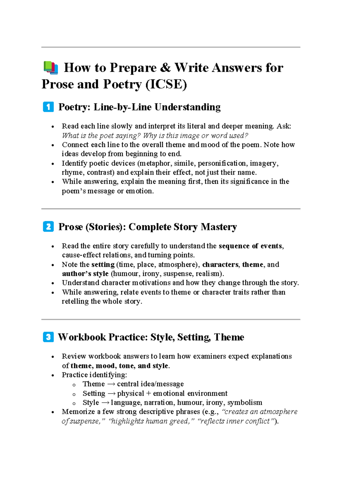 ICSE English Literature Exam Prep: Prose & Poetry Insights - Studocu