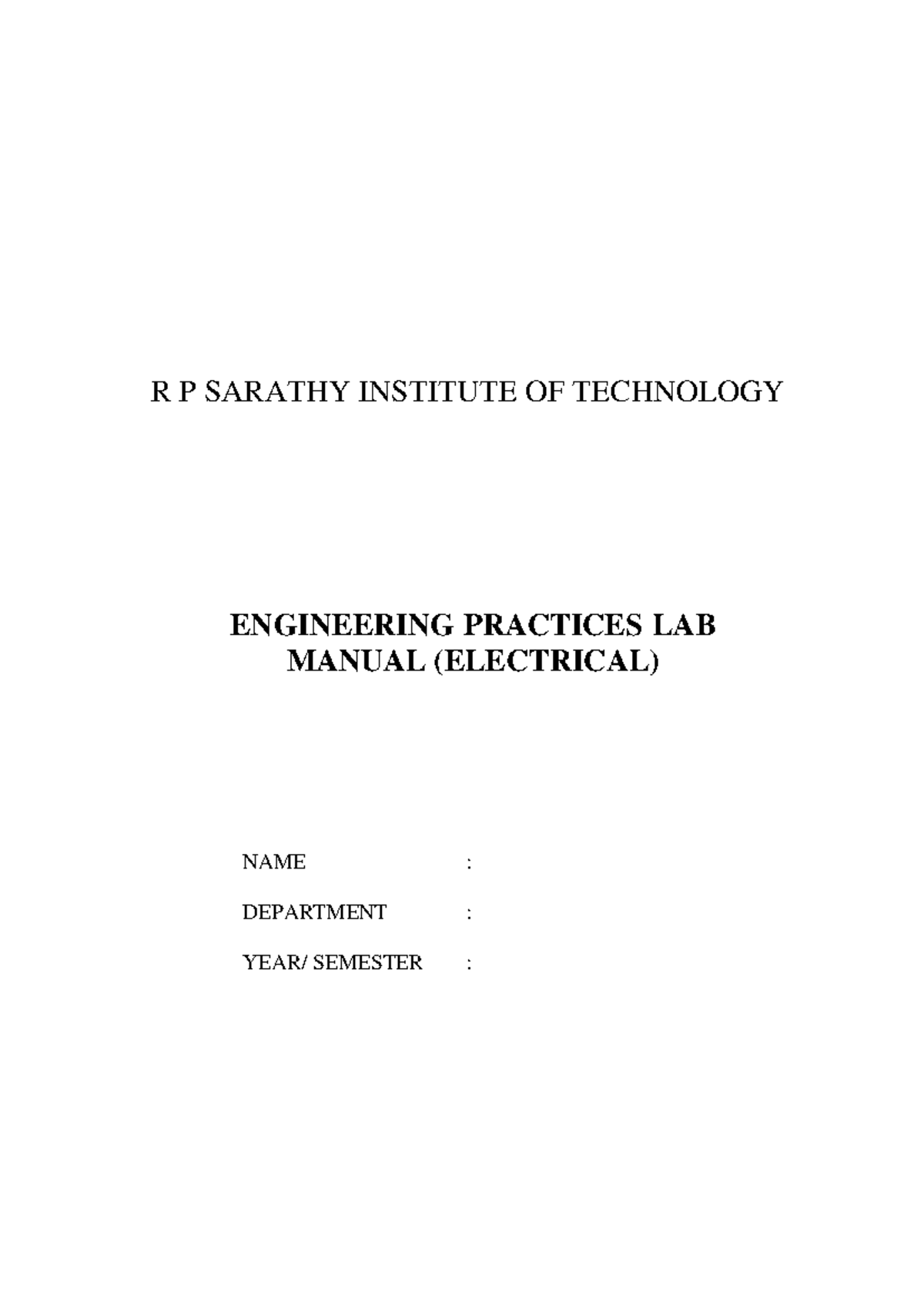 EP LAB Manual (Electrical) - Engineering Practices Overview - Studocu