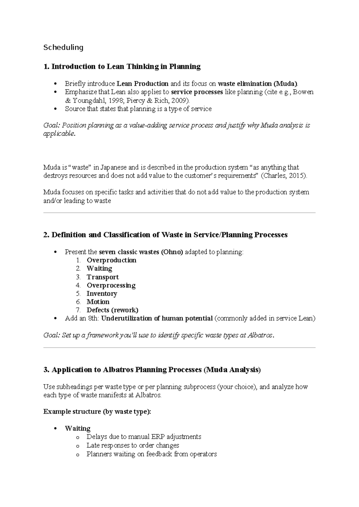 Scheduling - Lean Thinking in Planning: Muda Analysis Framework ...