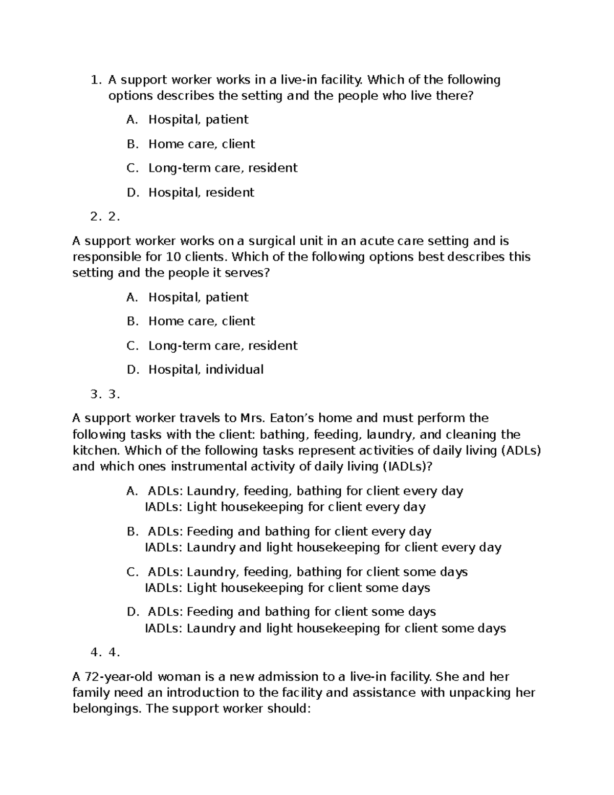 Support Worker Roles and Responsibilities in Care Settings - Studocu