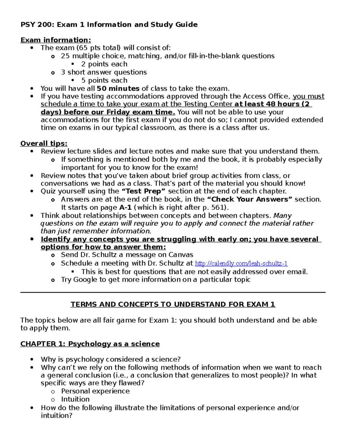 PSY 200: Exam 1 Study Guide - Key Concepts and Strategies for Success ...