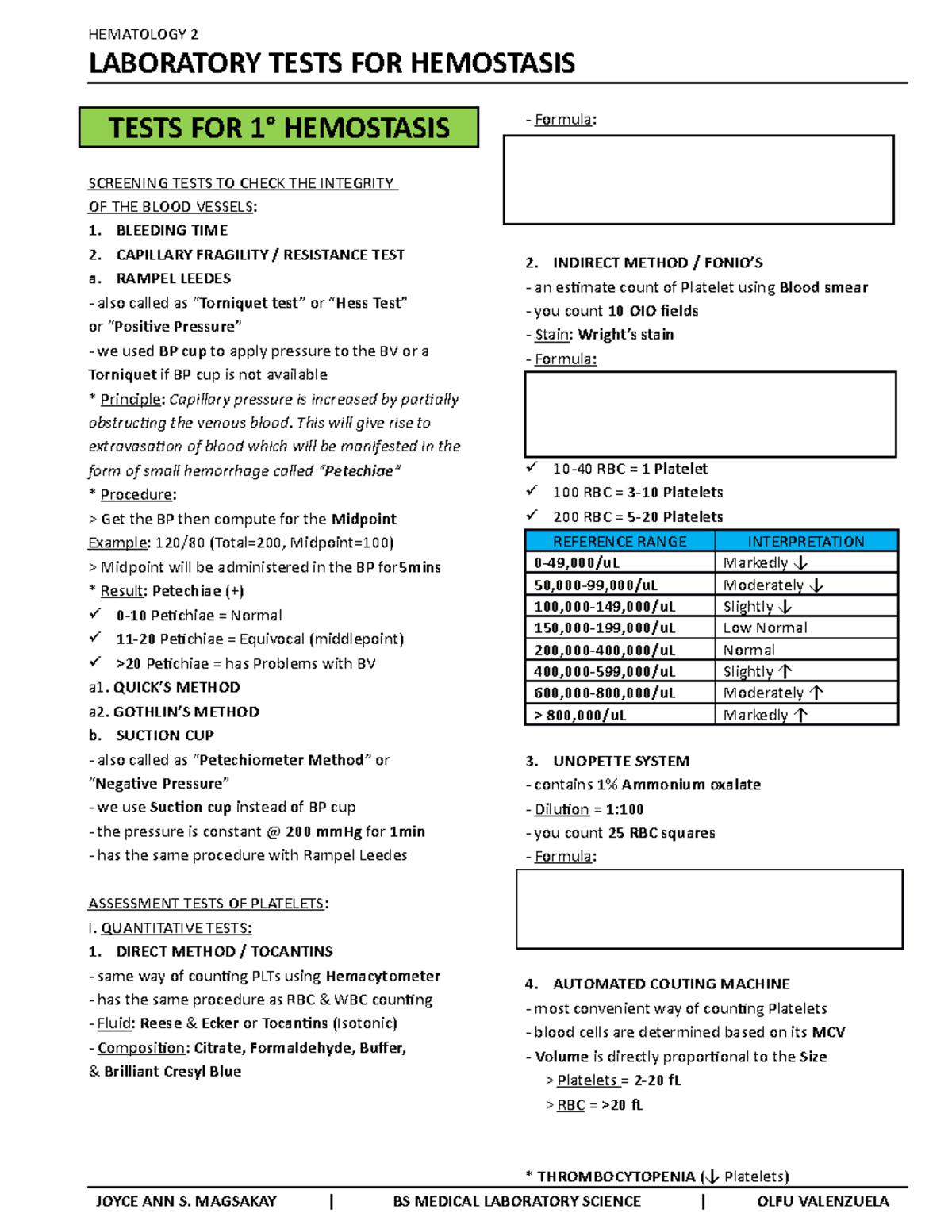 3.2. Hemostasis Test - Notes taken from the lecture of Sir Antonio ...