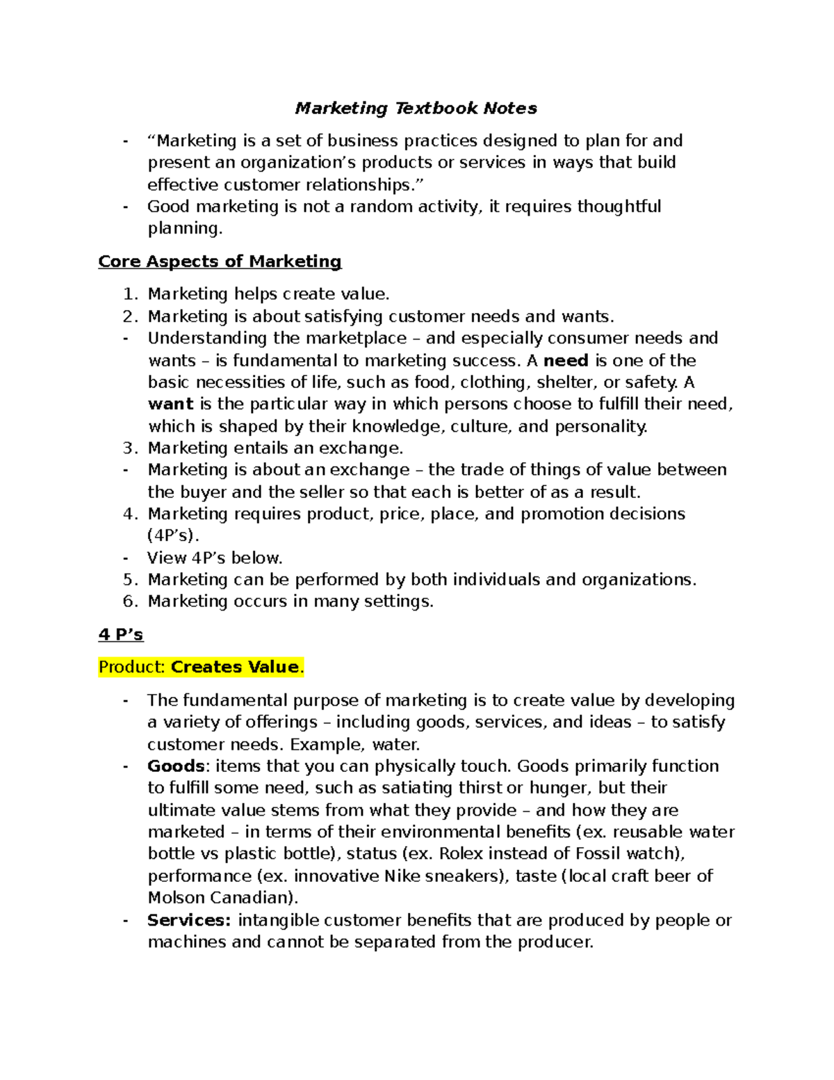 MKT 101: Comprehensive Notes on Core Marketing Principles - Studocu