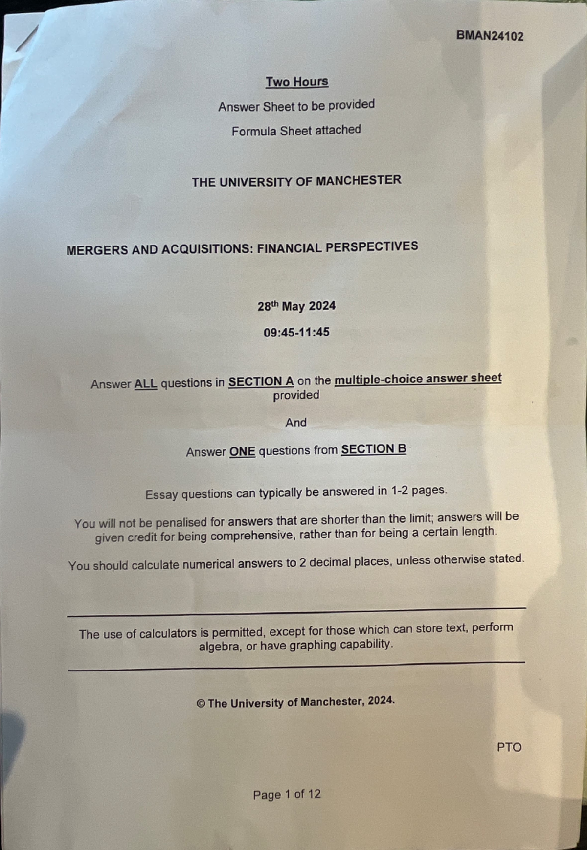 M&A 2024 Final Exam Paper: Key Concepts and Questions - Studocu