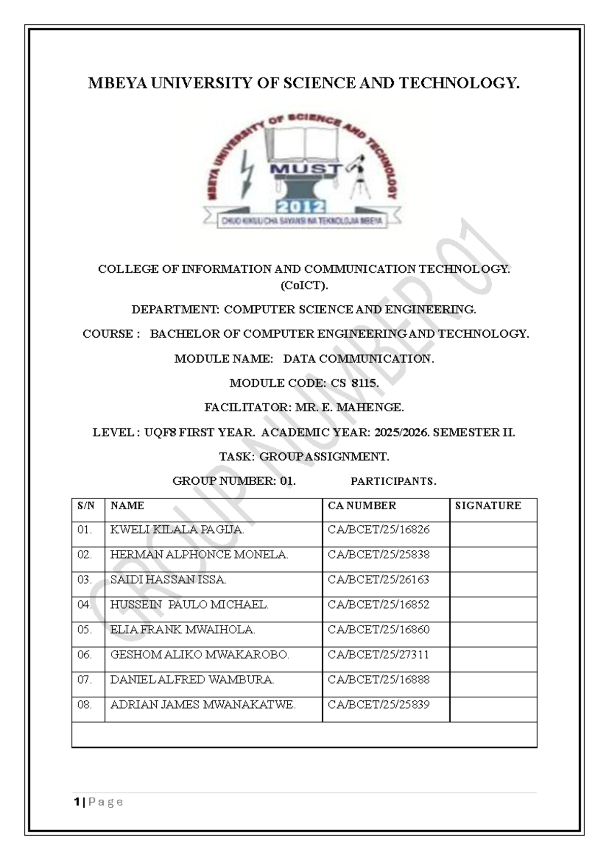 CS 8115 Group Assignment: Data Communication Principles - Studocu