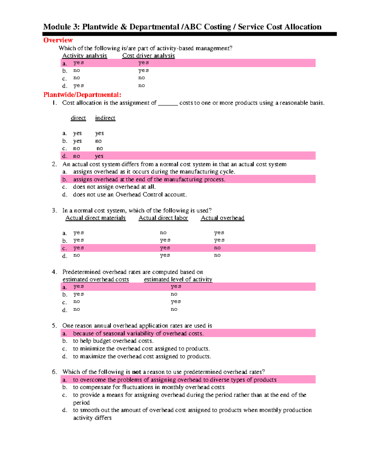 Module 3 - Q&A on Plantwide & Departmental Costing (Service Costs ...
