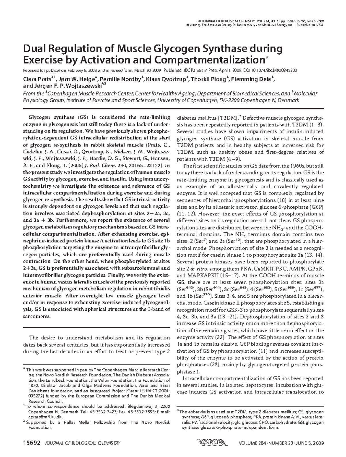 GS Regulation by Activation and Compartmentalization in Human Skeletal ...
