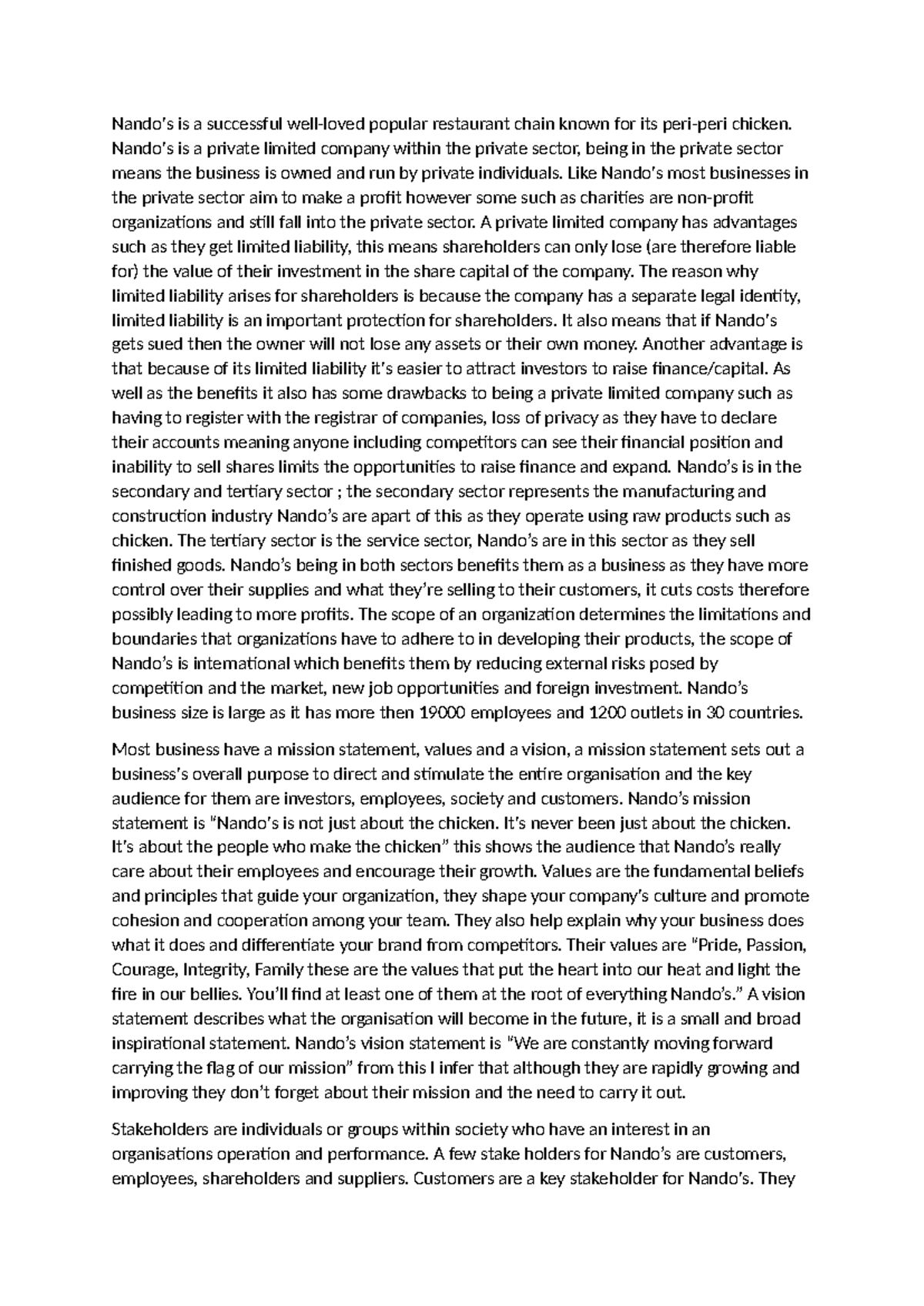 Analysis of Nando's Success: Business Model and Mission Statement - Studocu