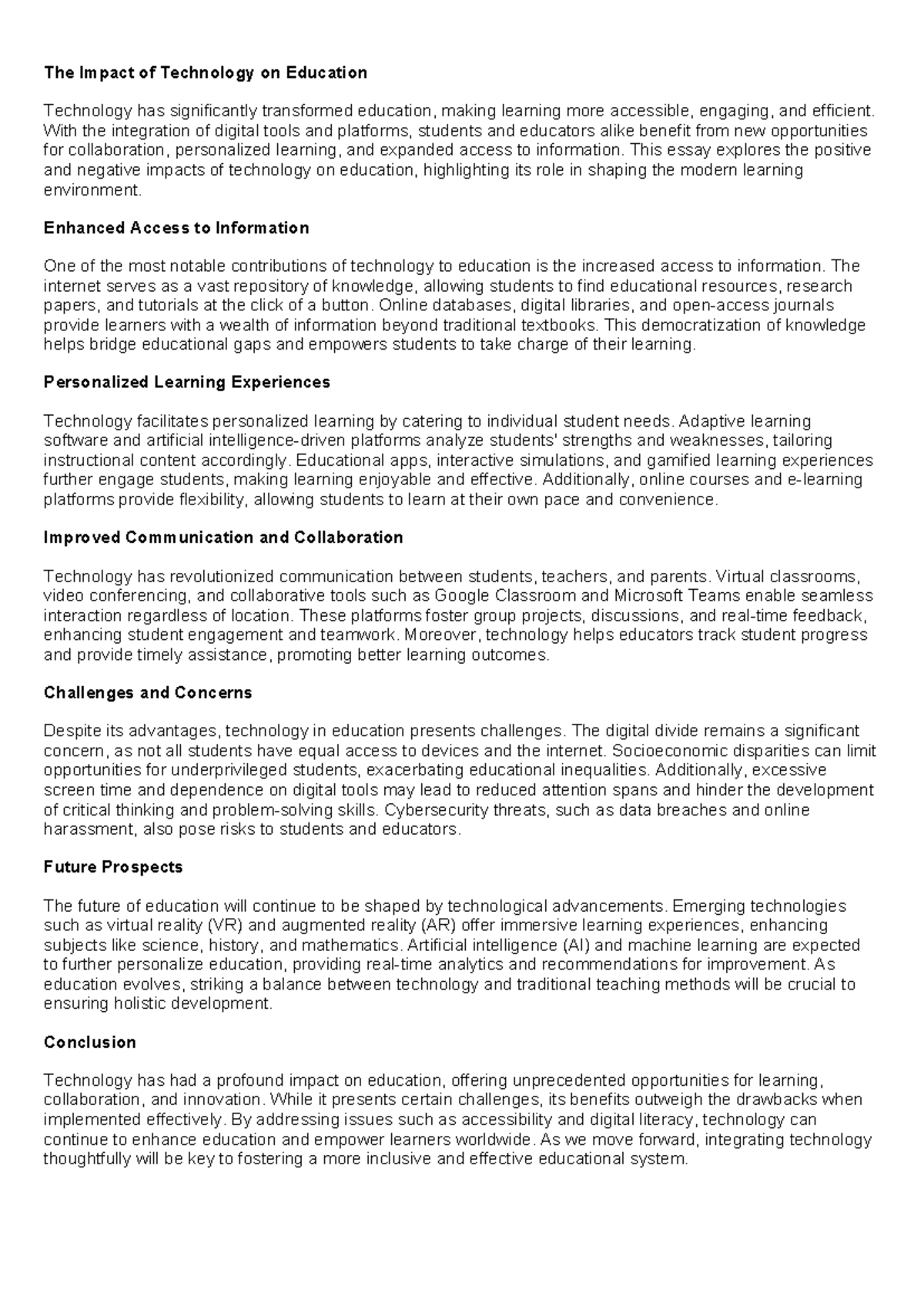 The Impact of Technology on Education - The Impact of Technology on ...