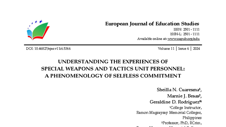 Phenomenology of Selfless Commitment: SWAT Unit Experiences in Region ...