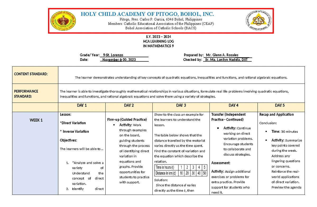 MATH 10 - First Quarter Curriculum Map Overview for 2023-2024 - Studocu