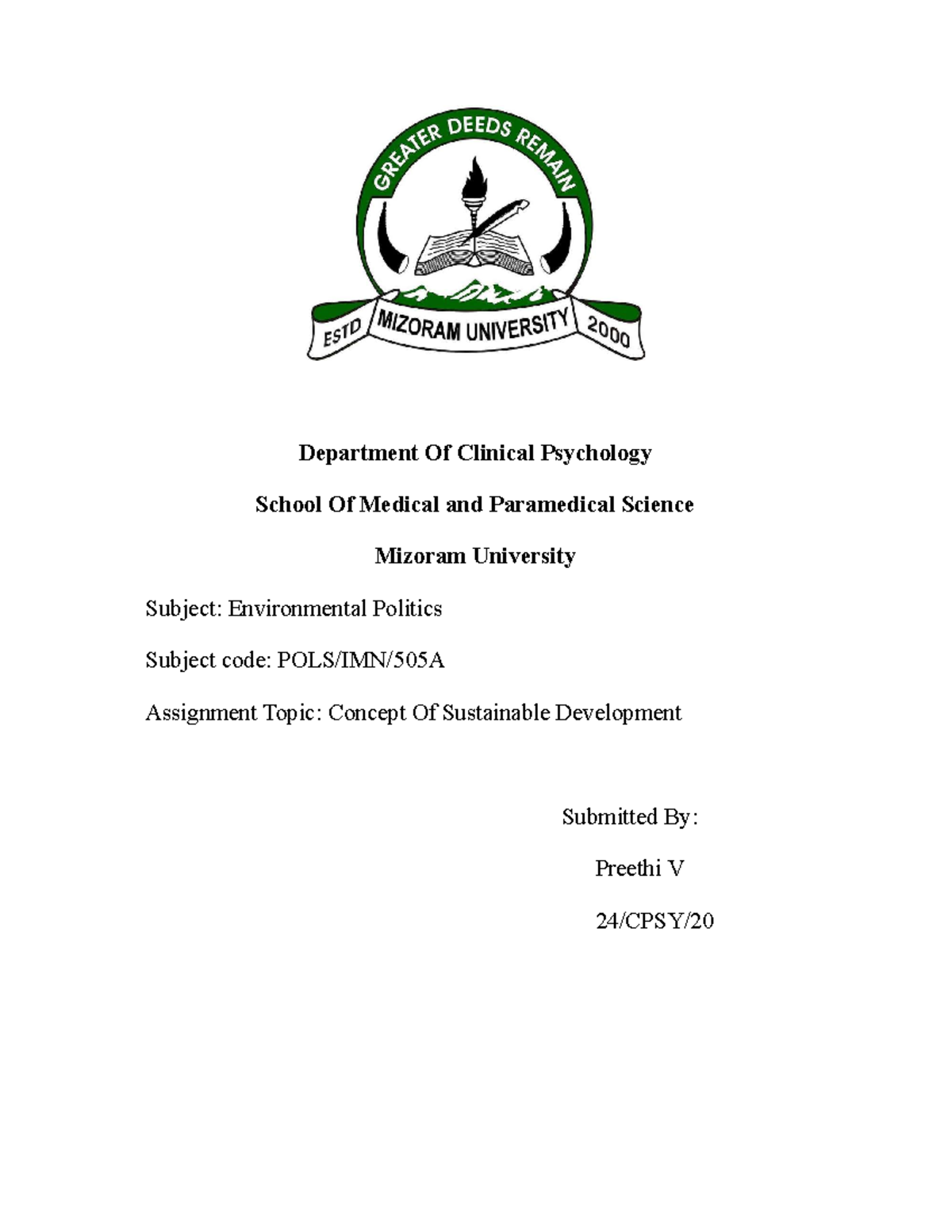 POLS/IMN/505A Assignment: Understanding Sustainable Development ...