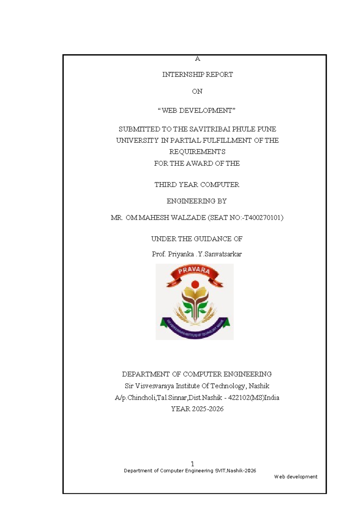 Internship Report on Web Development - CSE 3rd Year - Studocu