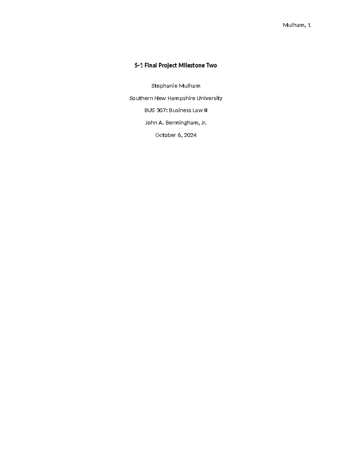 BUS 307: Final Project Milestone Two - Legal Review of Business Issues ...