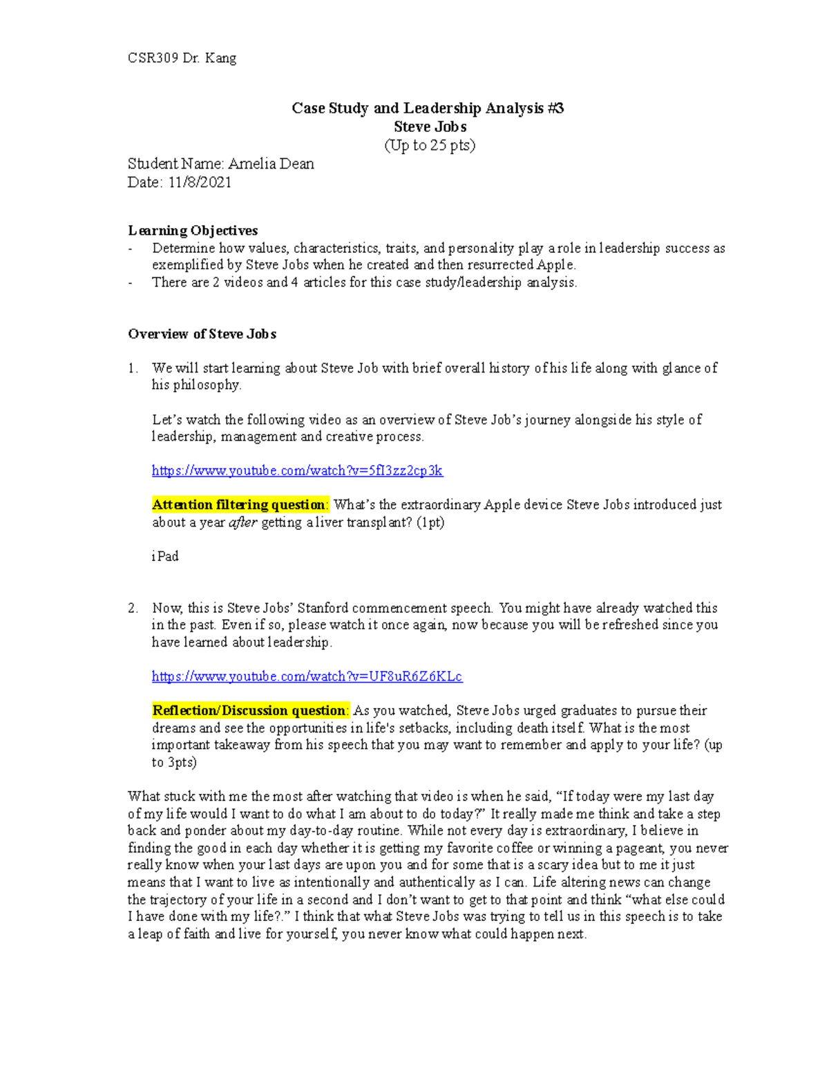 Case Study & Leadership Analysis 3: Steve Jobs at Apple - Studocu