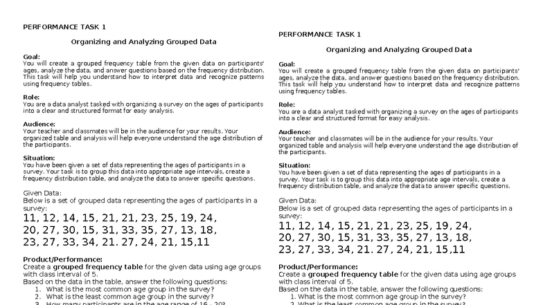 Performance Task 1: Analyzing Grouped Data with Frequency Tables - Studocu