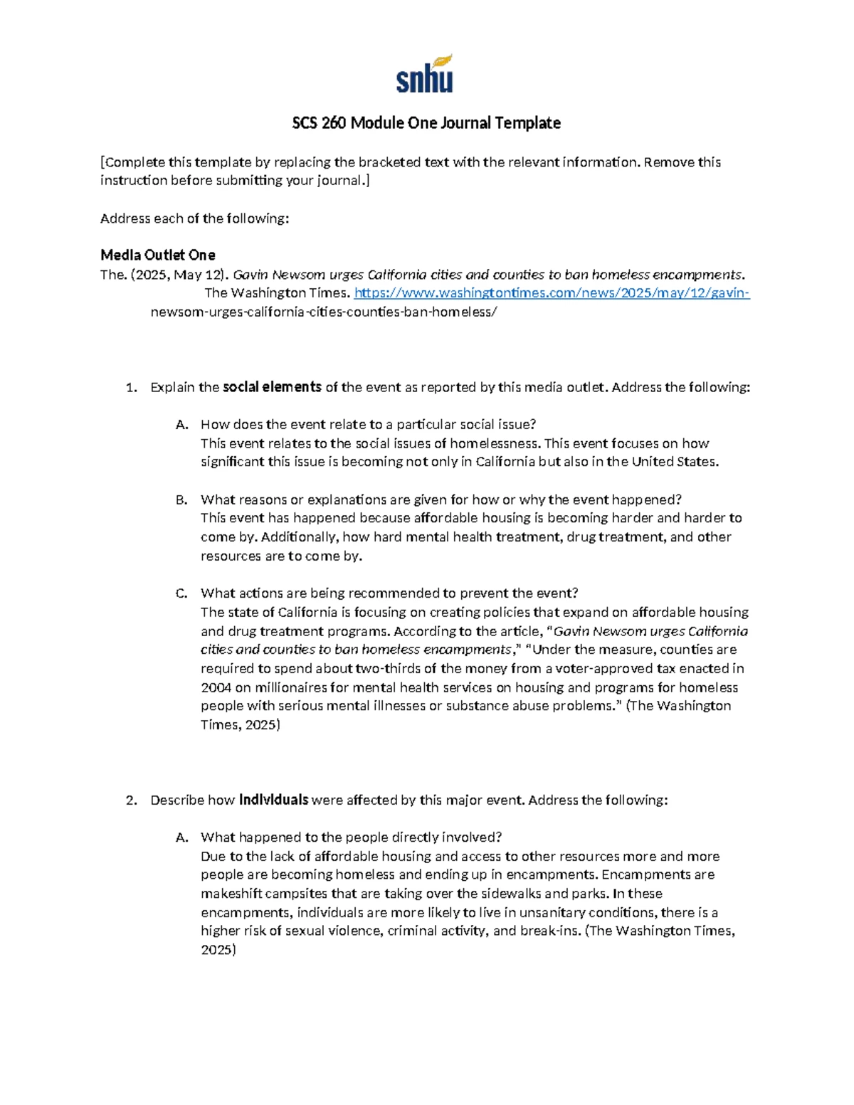 SCS 260 Module Six Journal: Analyzing Research on Veteran Homelessness ...