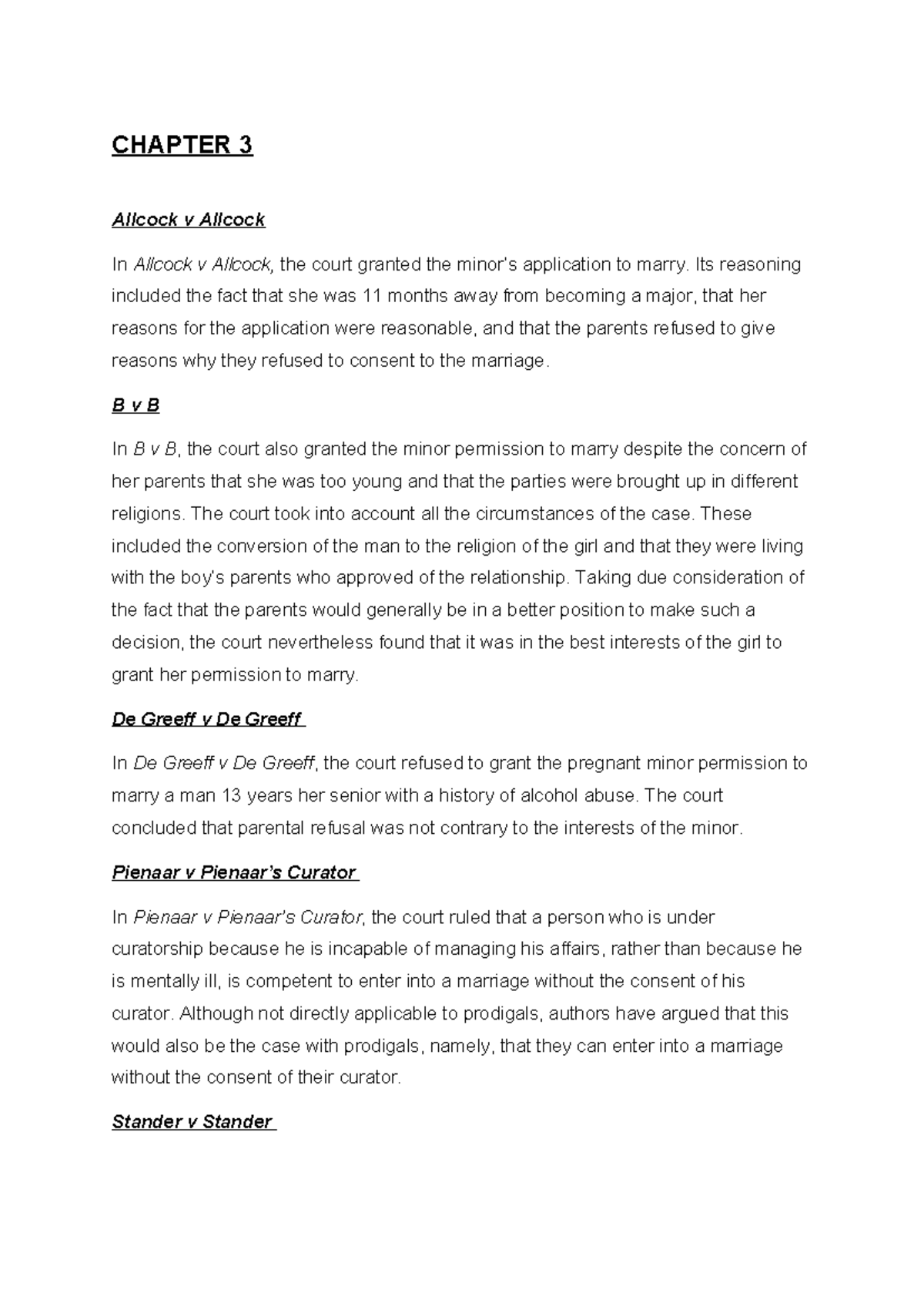 FAM121 Case Summaries - Key Family Law Cases and Rulings - Studocu