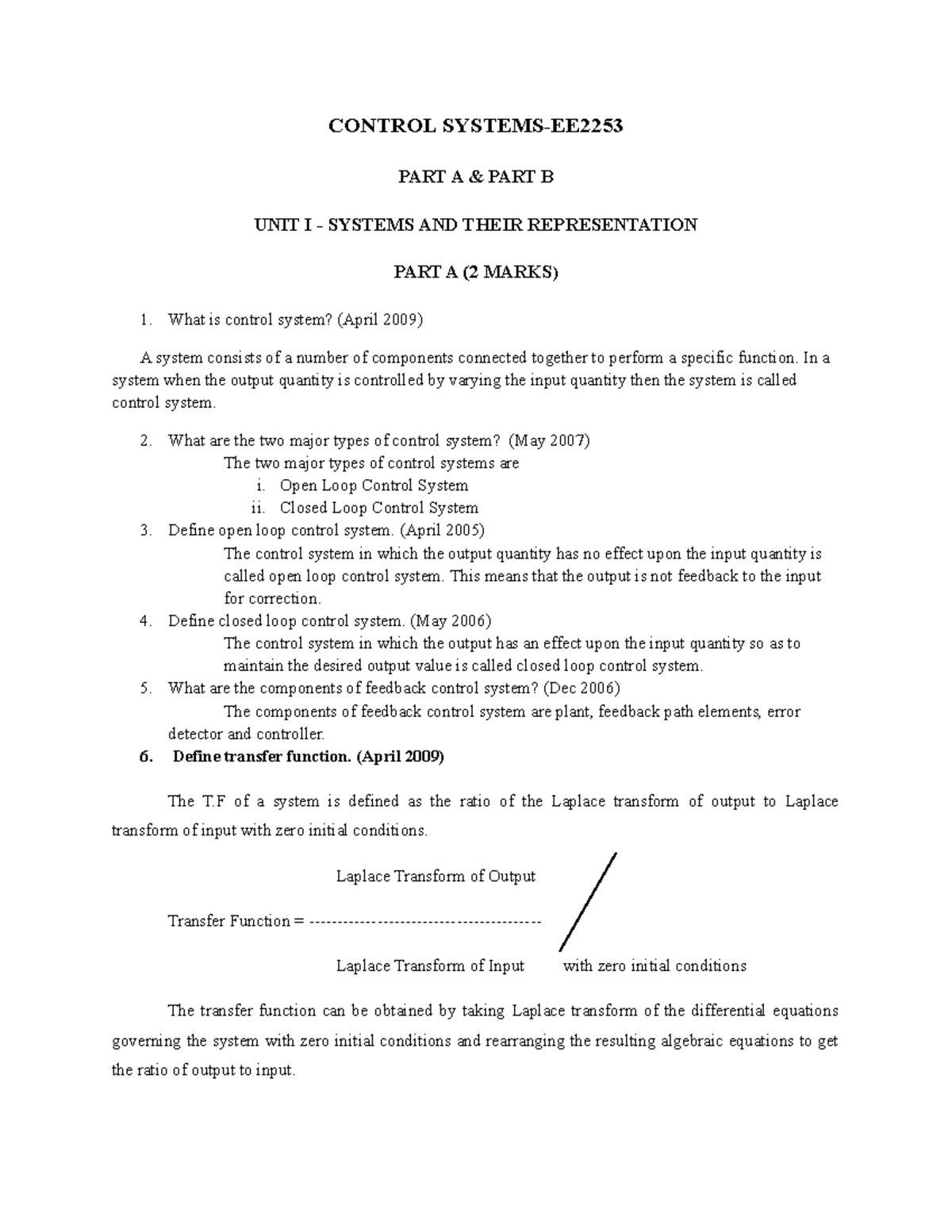 Control Systems Question Bank - EE Course Notes - Studocu