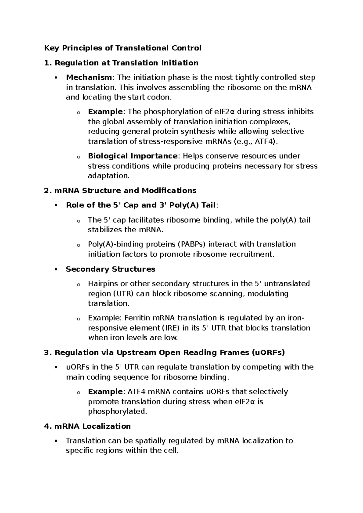 Key Principles of Translational Control (BIO 101 Lecture Notes) - Studocu