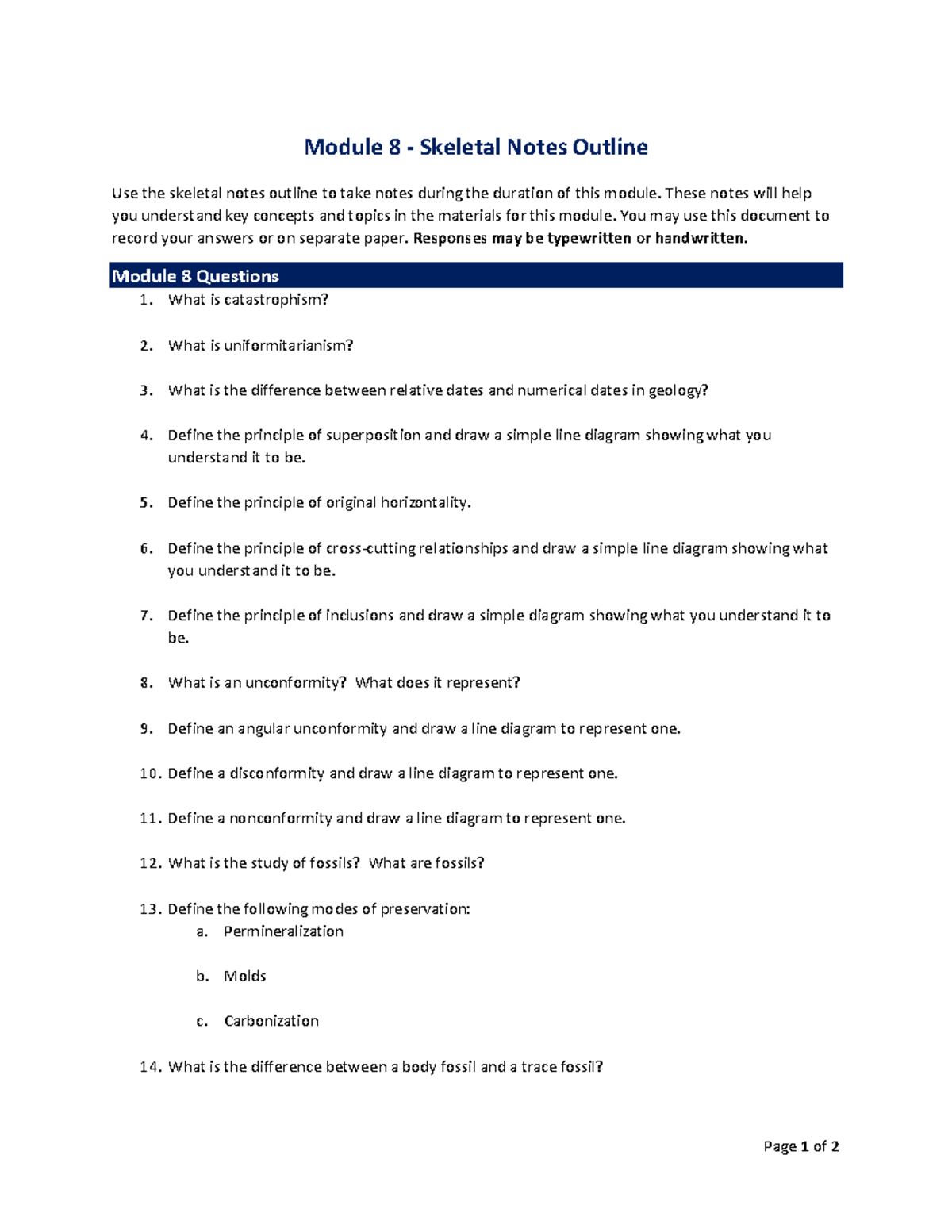 Module 8: Geology Key Concepts Skeletal Notes Outline - Studocu