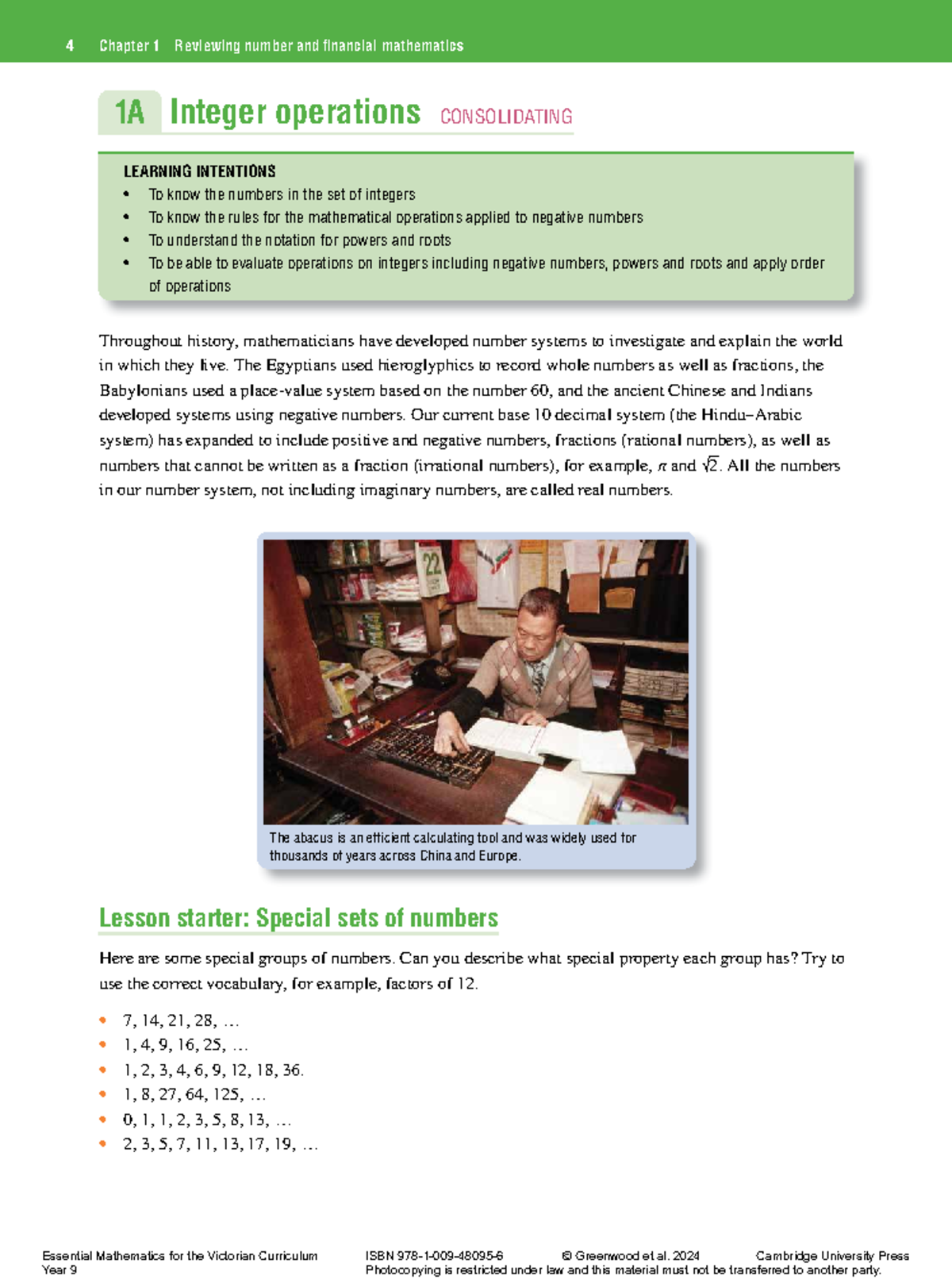 4 Chapter 1: Reviewing Number and Financial Mathematics 1A - Integer ...