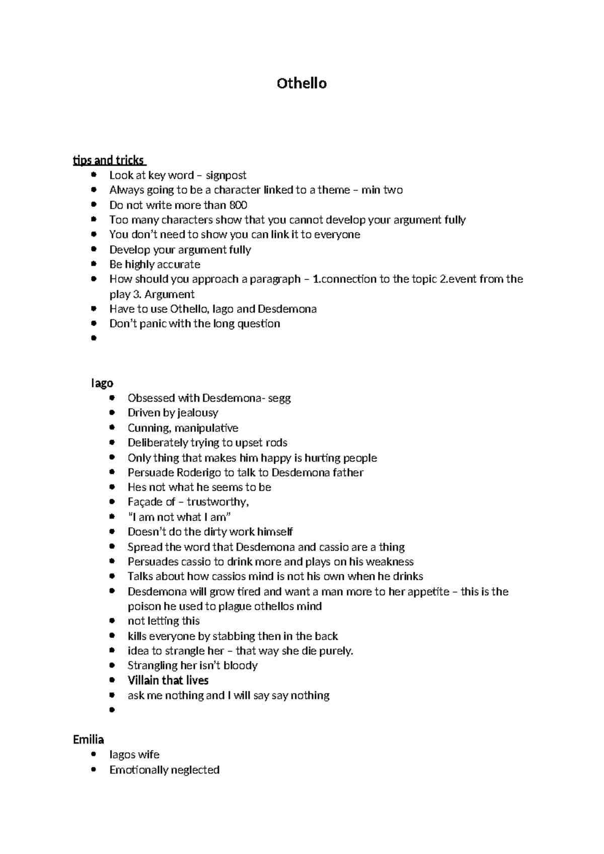 Othello (ENG 101) - Key Themes and Character Analysis Notes - Studocu