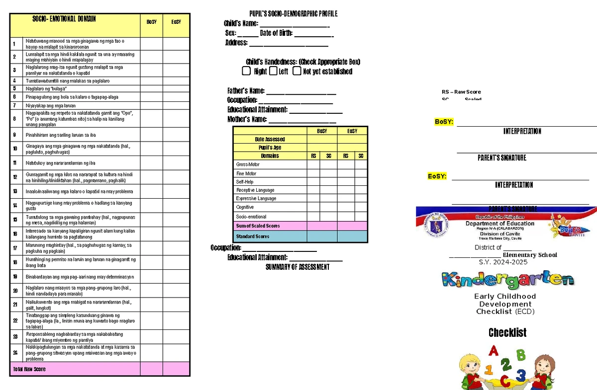 ECD Social Emotional Domain Assessment: Pre-Mid-Post Evaluation - Studocu