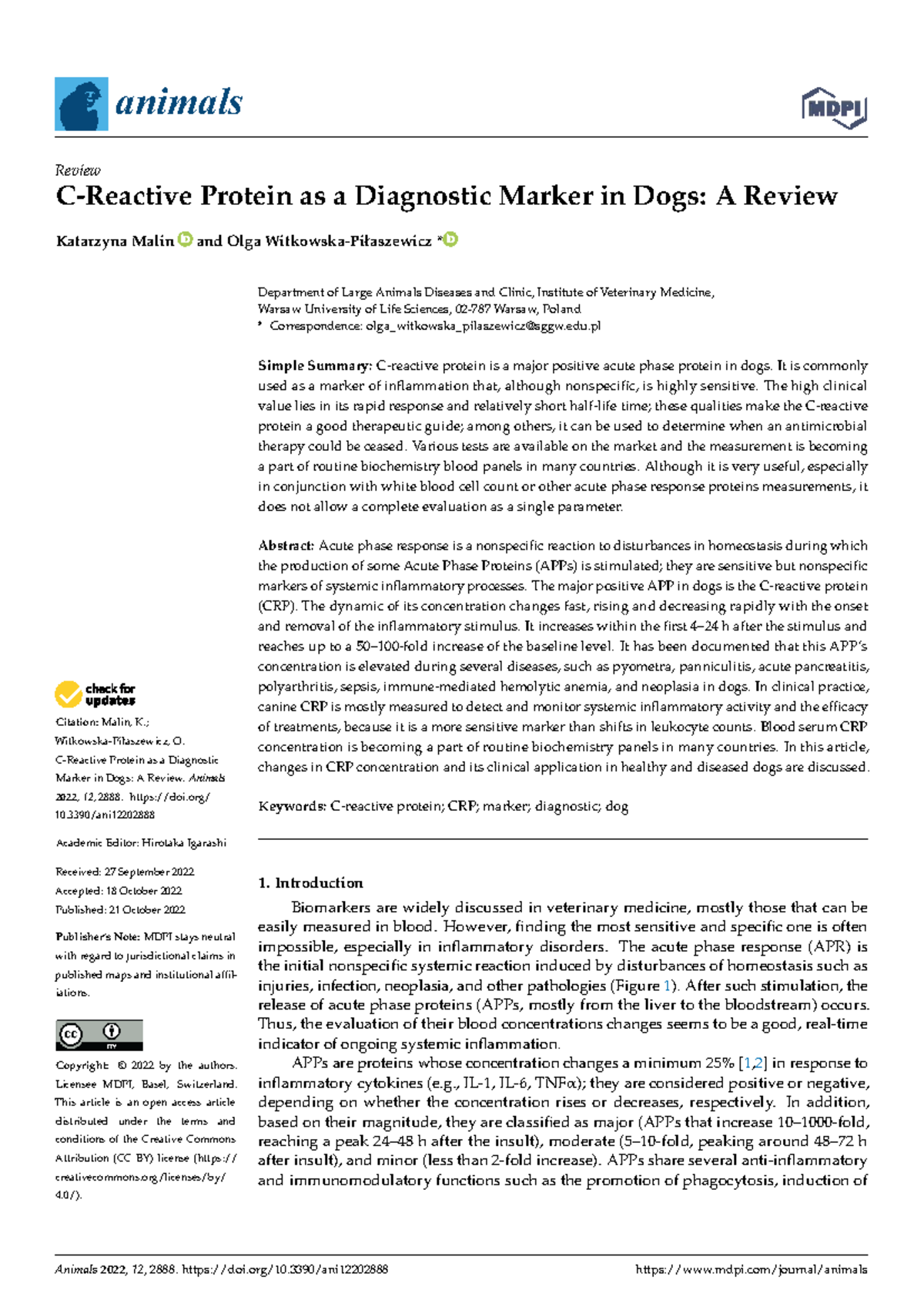 C-Reactive Protein in Canine Diagnosis: A Comprehensive Review - Studocu